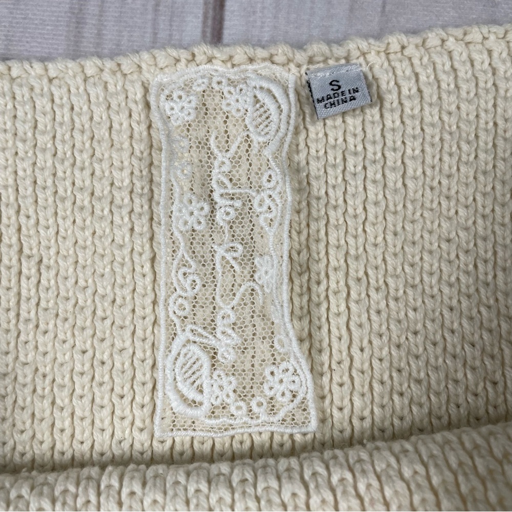 Sadie & Sage Knitted Top Women’s S Cream Boho Tie Shoulder Minimalist Cropped - Picture 9 of 13
